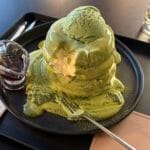 Matcha mochi souffle pancake at Unbent Coffee Busan