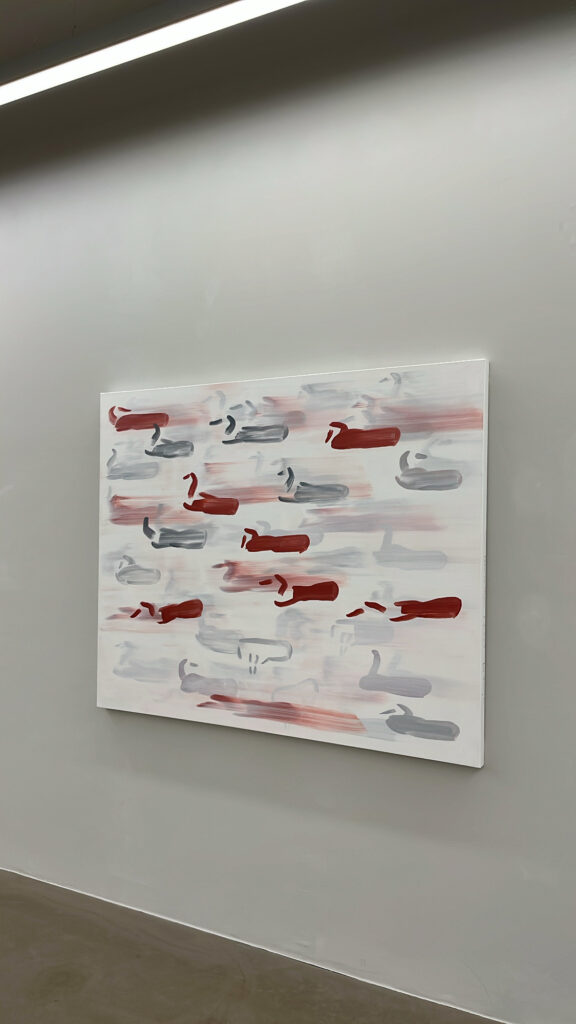 Lee Kang-so duck-motif modern painting on display at Johyun Gallery Busan