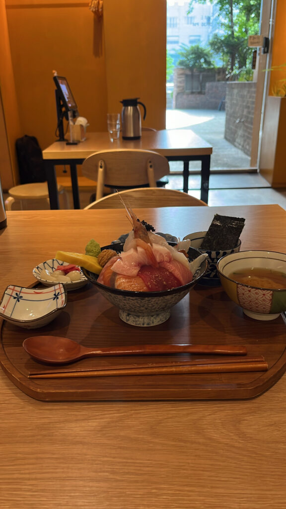 Served fresh sashimi bowl set on table at Busendong