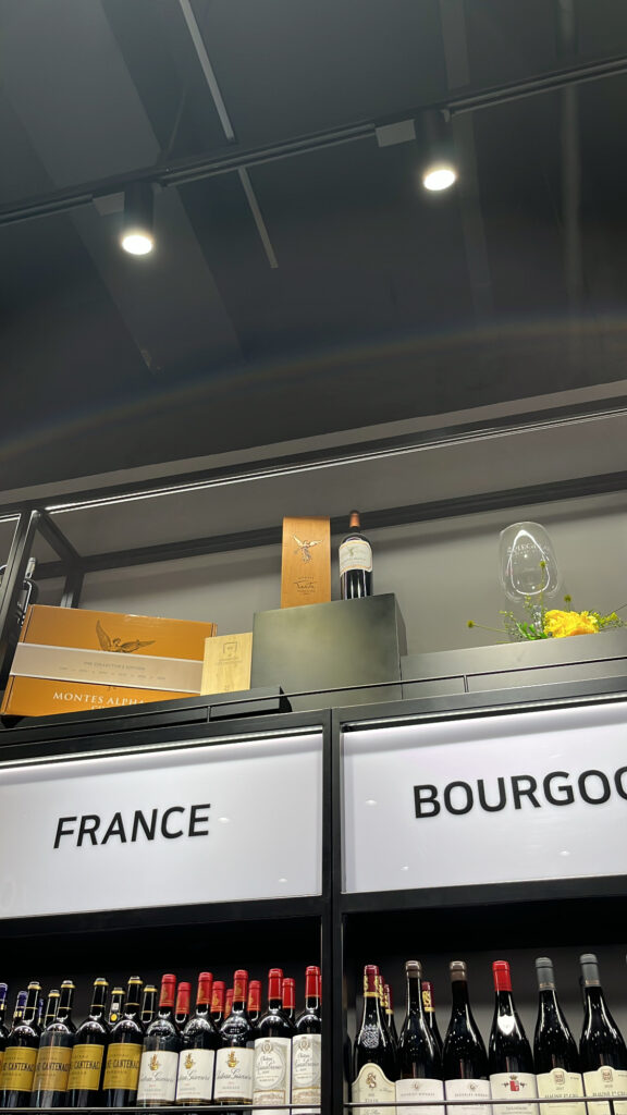 A variety of French Bourgogne wine bottles on display