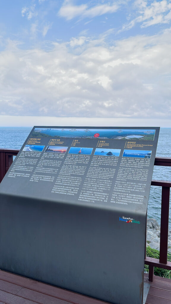 Ocean direction signpost along the Dongbaekseom coastal path