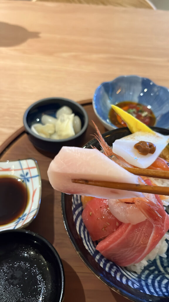 Close up of thick chewy fish slice at Gwangan station restaurant