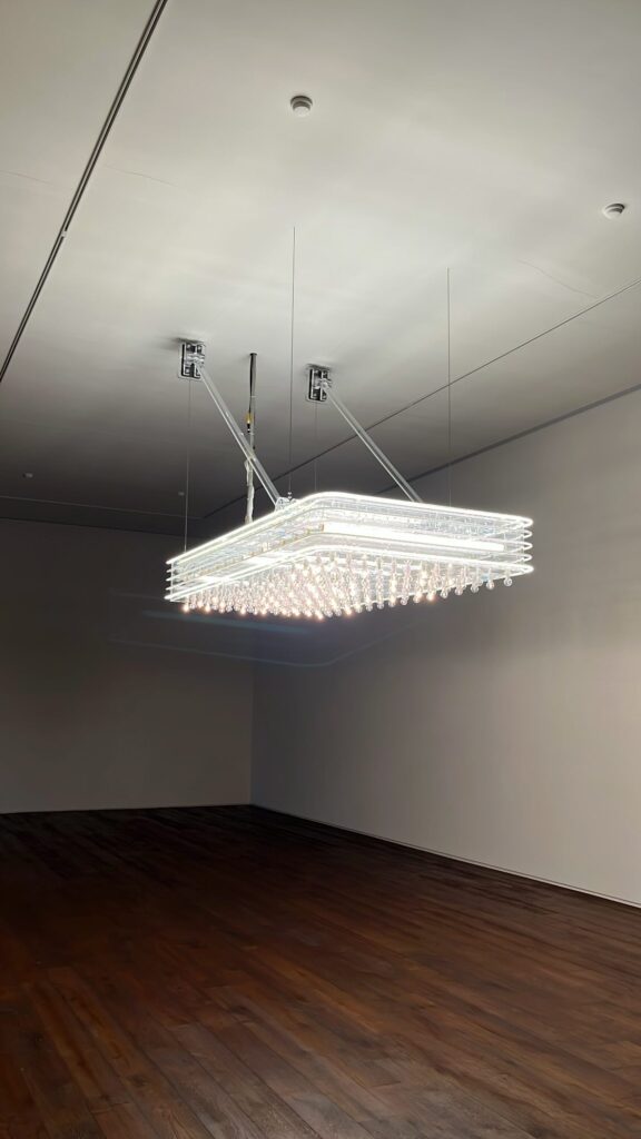 Philippe Parreno Marquee light installation hanging from high ceiling at Johyun Gallery Busan