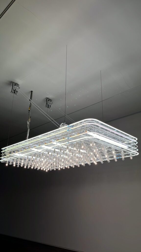 Close-up view of glowing Philippe Parreno Marquee light sculpture at Johyun Gallery