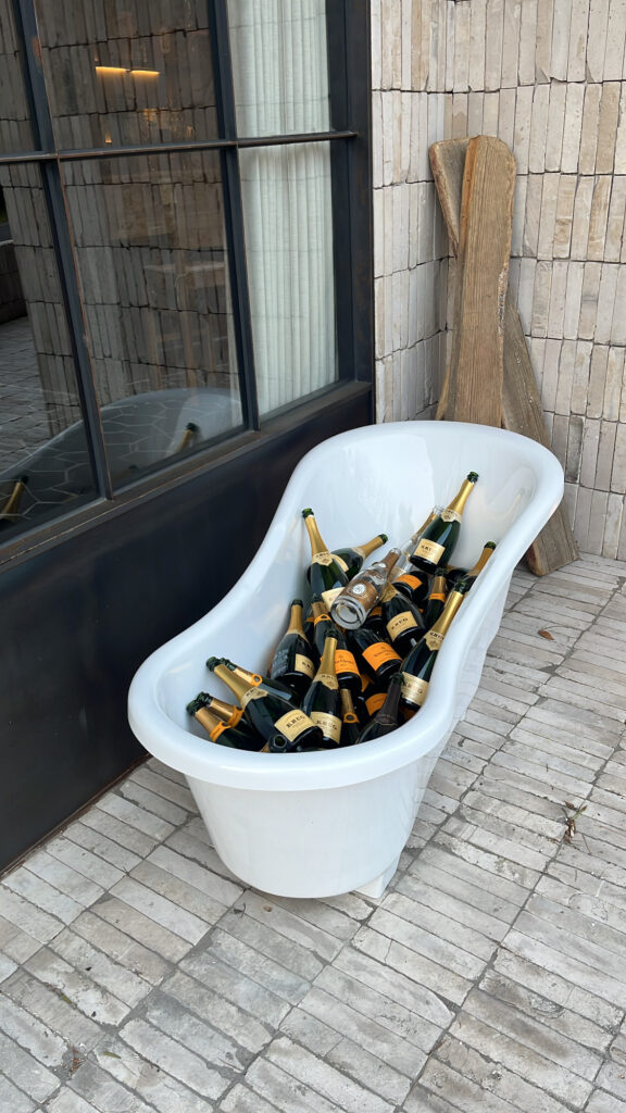 Unique wine and champagne chilling bathtub display at Moment Local Busan