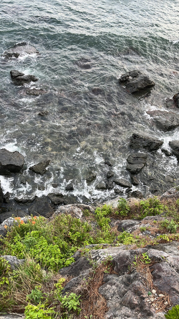 Clear ocean water and rocky shore at Dongbaekseom Island
