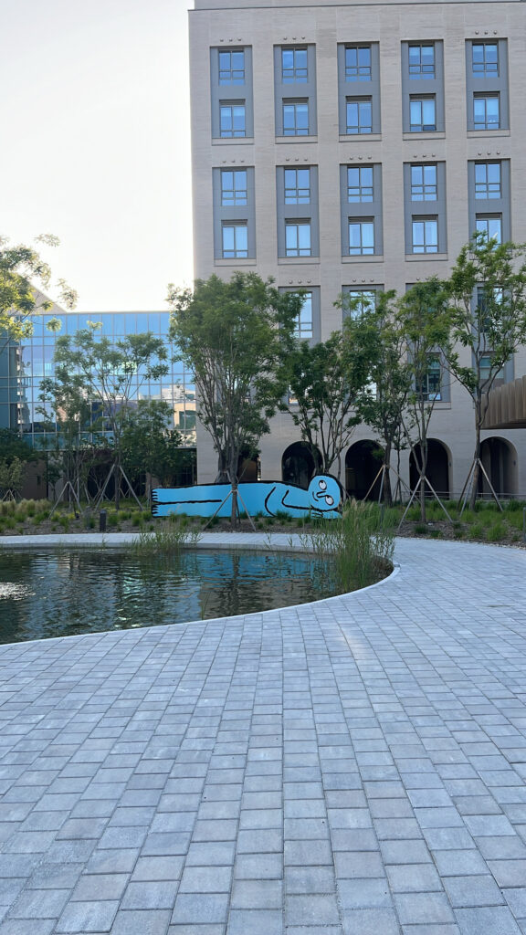 Outdoor art installations designed by Jean Jullien inside the 1hour plaza near Sobae Busan
