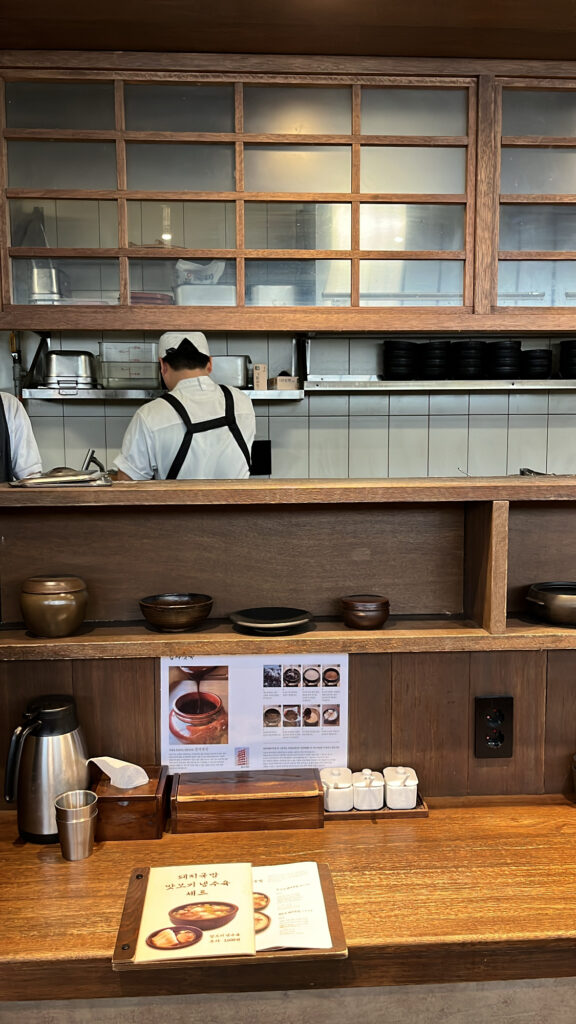 Open kitchen counter with traditional Korean interior design