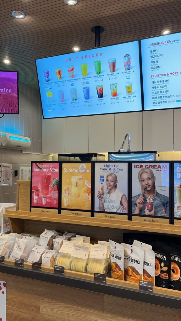 Selection of packaged cafe snacks and desserts at Gong Cha Centum City