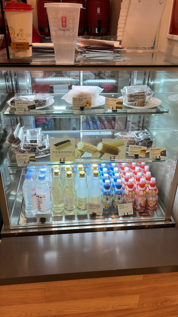 Cake display case inside Gong Cha Centum City cafe