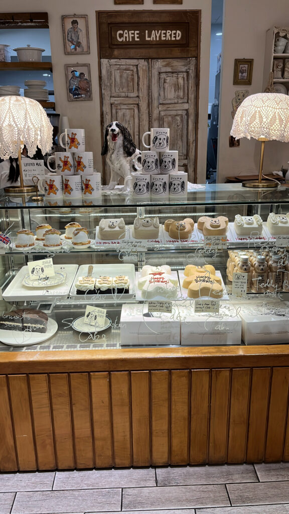Fresh whipped cream cakes displayed in the dessert showcase