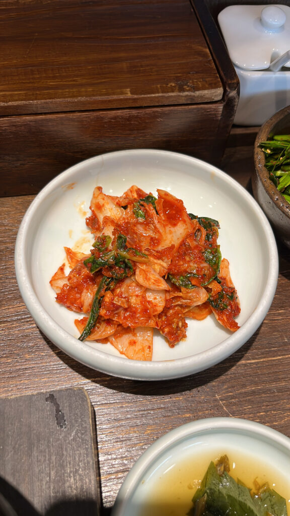 Freshly made Korean kimchi served as a side dish