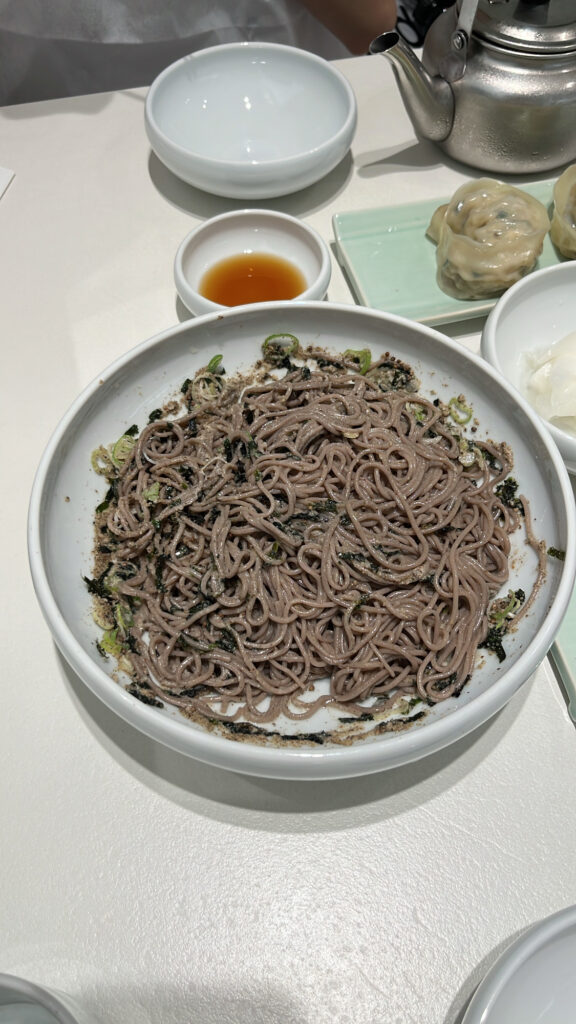 Close-up of 100% buckwheat noodles at Moemiljip Busan