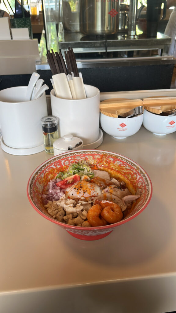 Bowl of flavorful Ebi Miso Abura Soba served at Matsudo Busan
