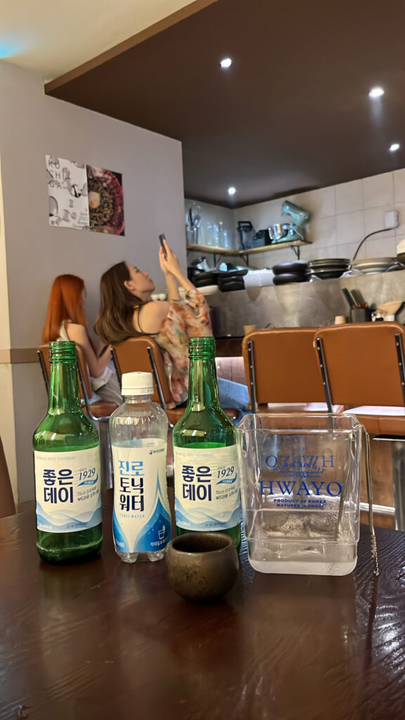 Korean soju and Jinro tonic water with ice bucket at Kuchiga Busan izakaya