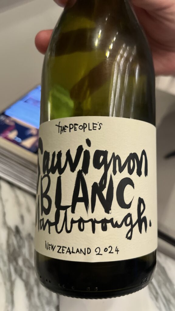 Bottle of New Zealand Sauvignon Blanc white wine perfectly paired with seafood pasta