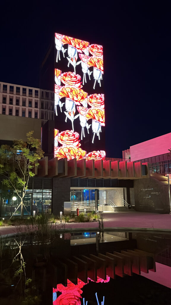 Night illumination and colorful art display outside the 1hour complex at Sobae Busan