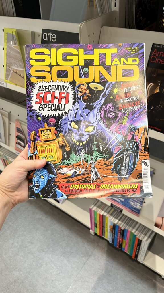 Holding the international film magazine Sight and Sound inside the library