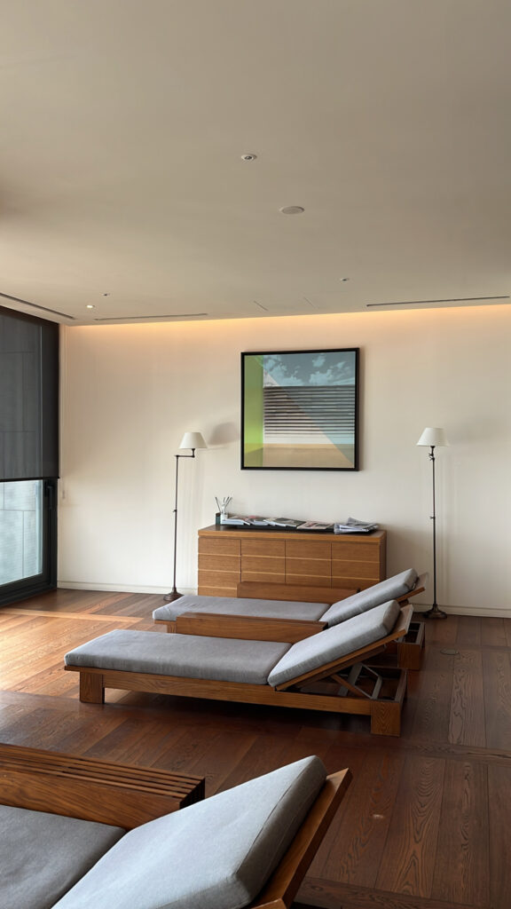 Comfortable relaxation loungers inside the premium sauna at Ananti Cove
