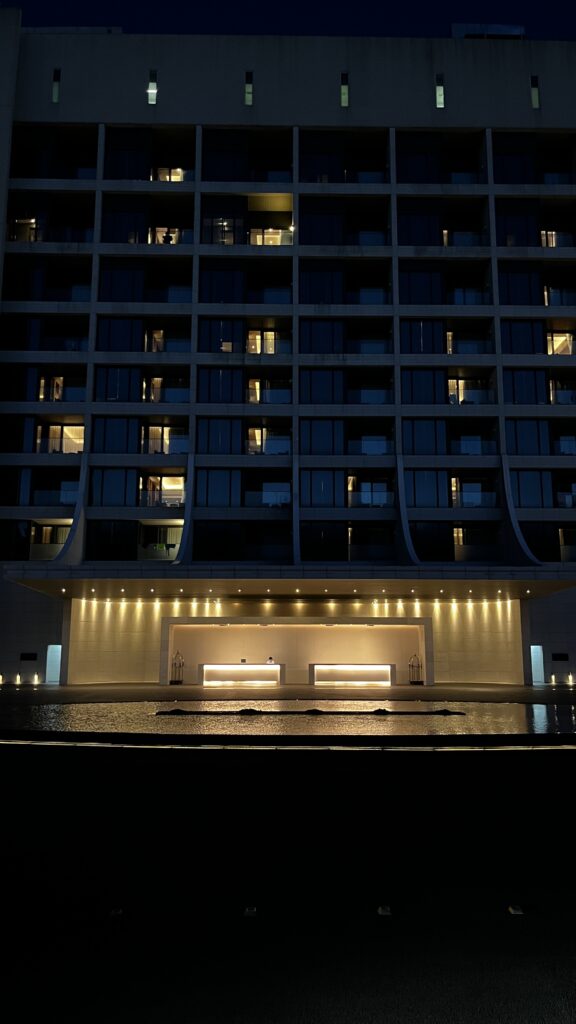 Night exterior lighting and convenient taxi pickup area at Ananti Cove