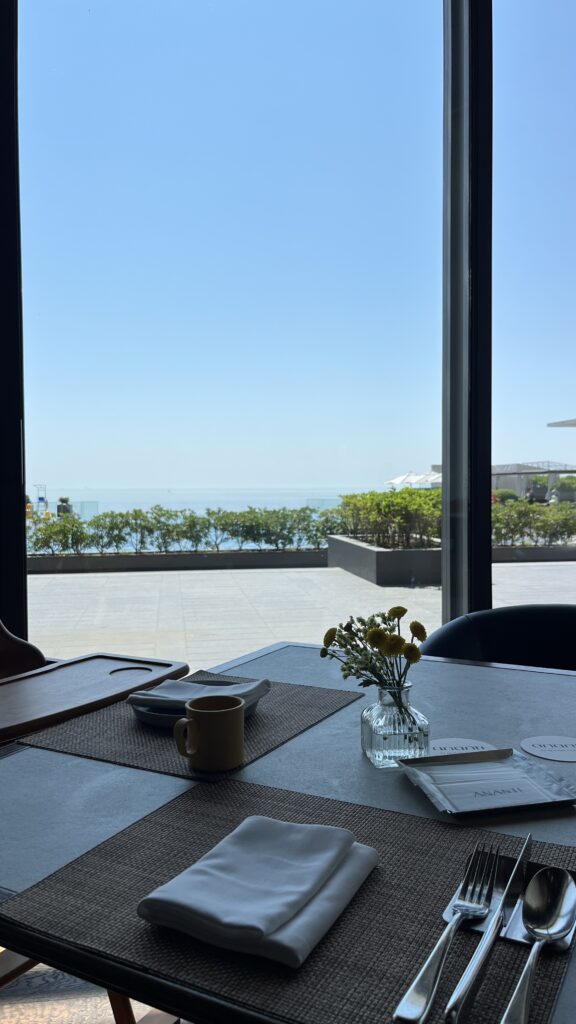 Scenic ocean view window seating during morning breakfast at Ananti Cove