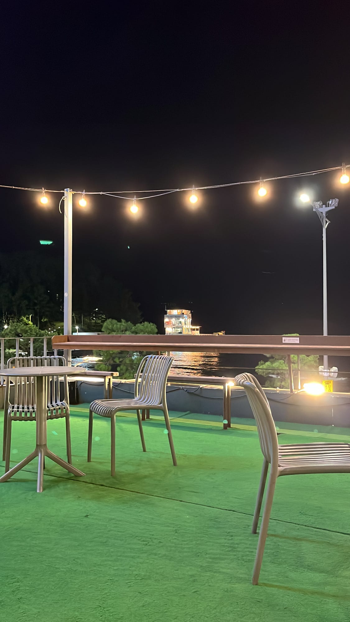 Evening night view from the rooftop terrace at Songjeong Hot Dog Busan