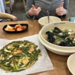 Massive bowl of seafood kalguksu and seafood pancake at Haeundae 31cm Seafood Kalguksu