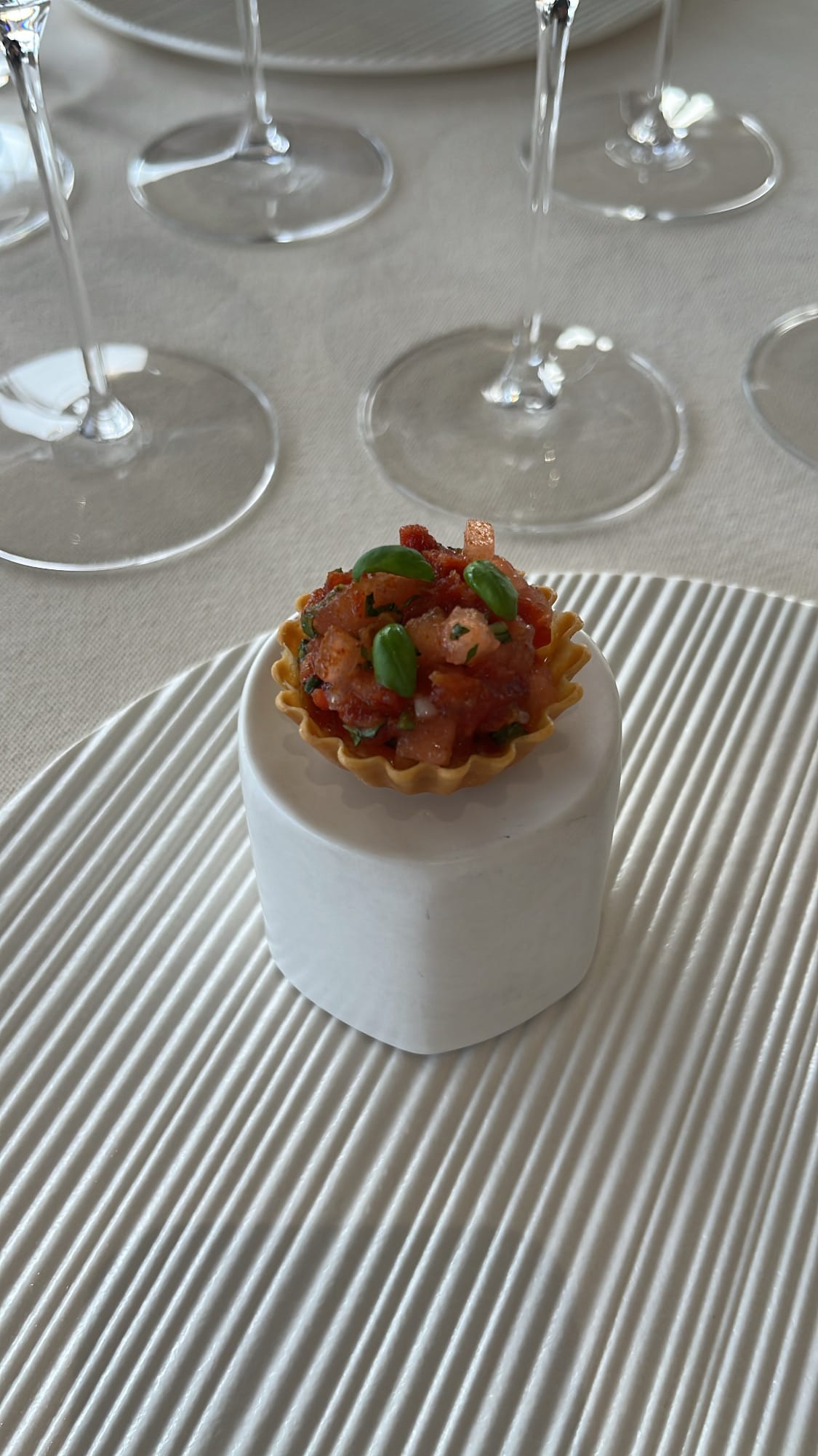 Creative bite-sized tartlet appetizer course at Palate Busan