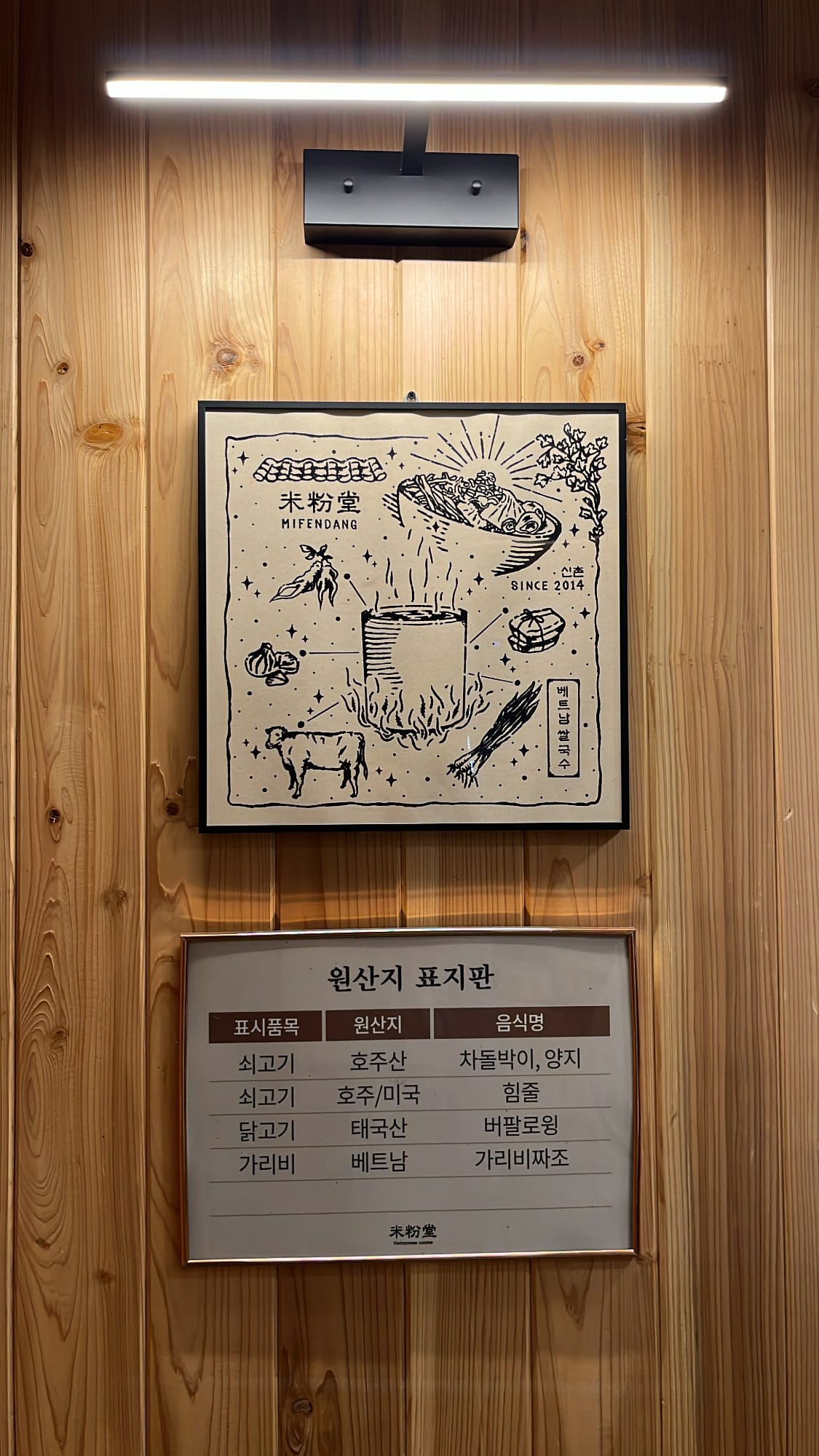 Framed brand philosophy illustration and ingredient origin sign at Mibundang Centum City