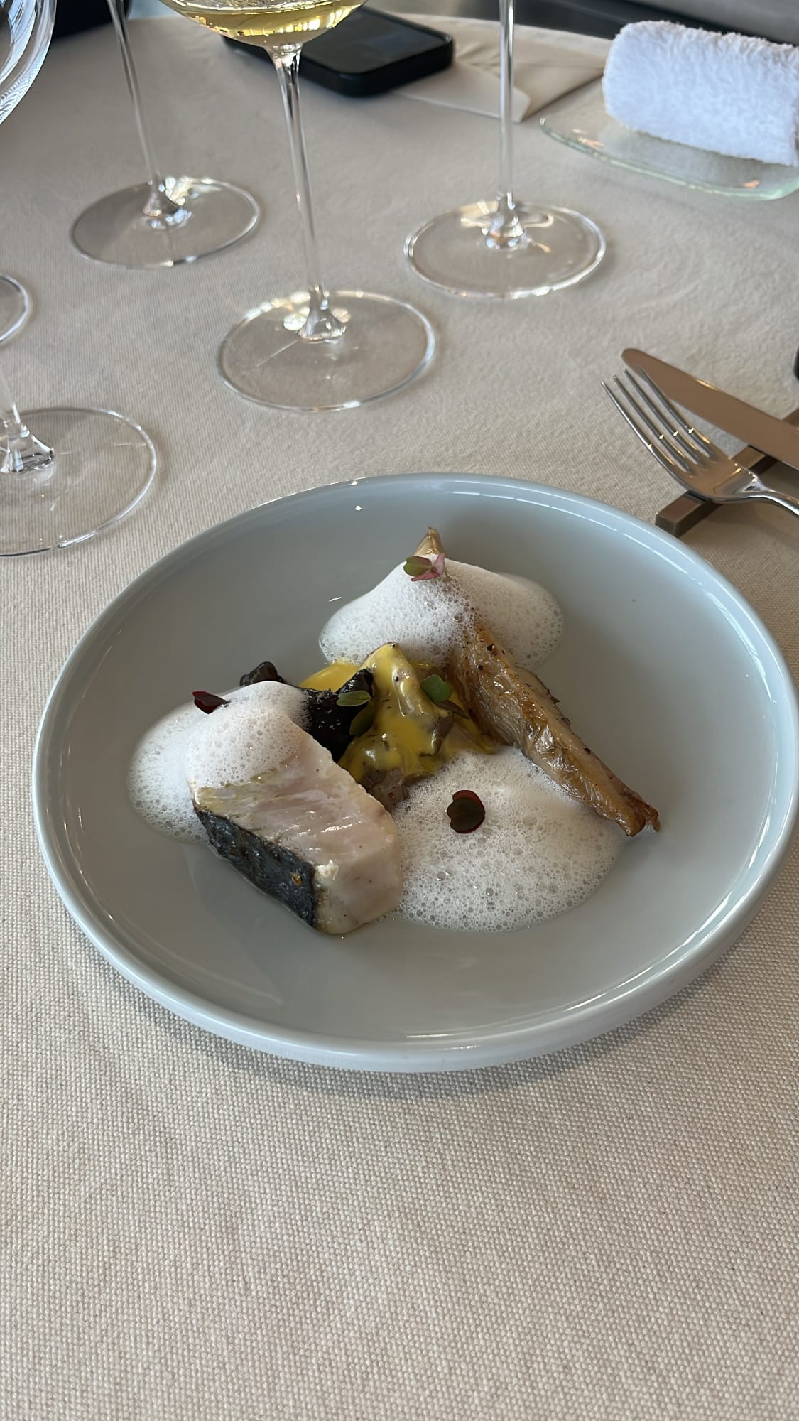 Spanish mackerel with airy foam sauce at Palate Busan