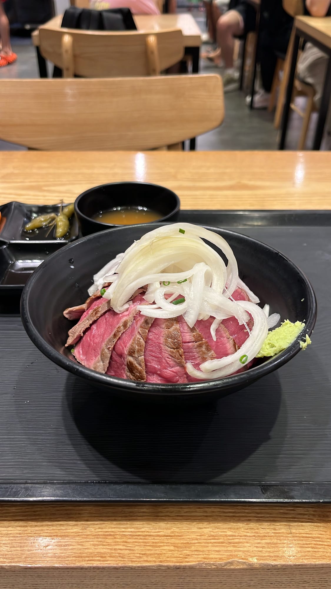 Medium-rare steak rice bowl donburi at Hongdae Gaemi