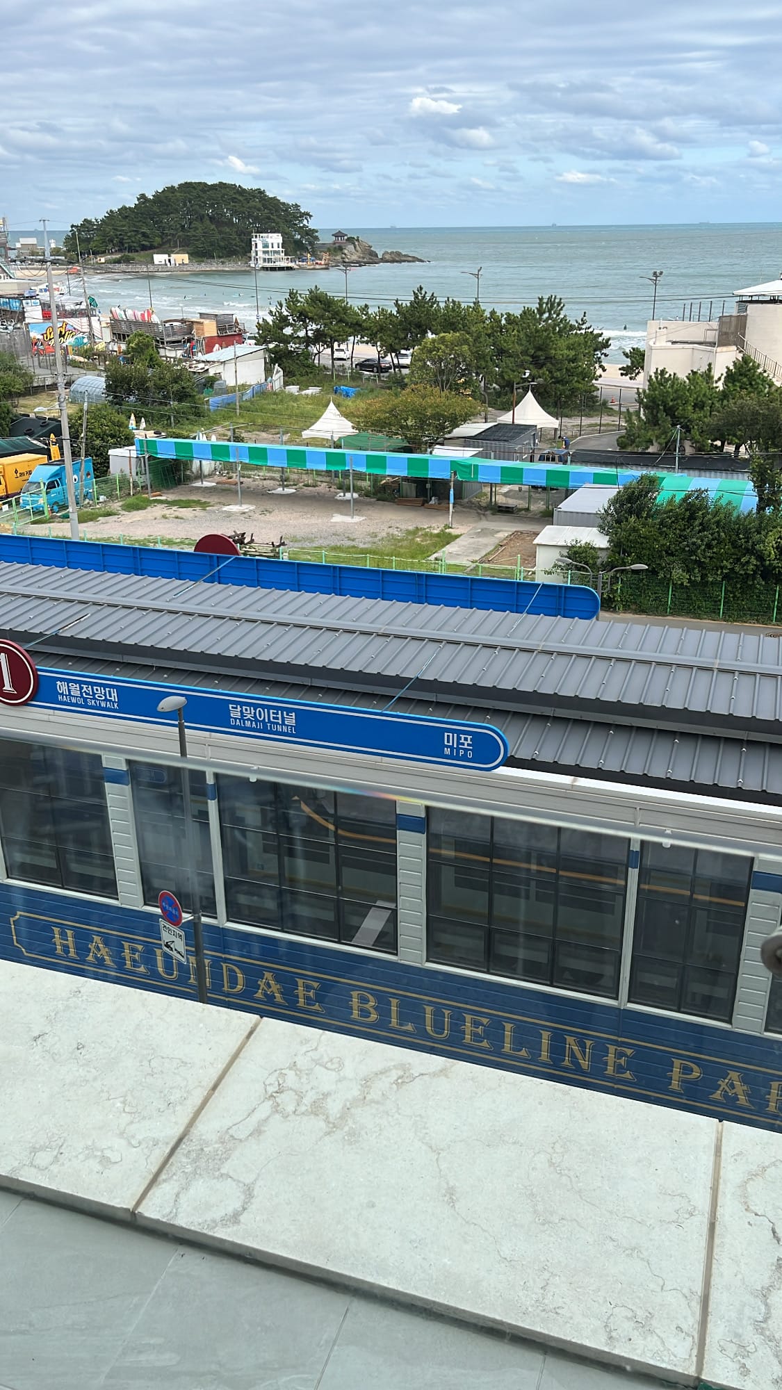 High view of Haeundae Beach Train carriage parked at Songjeong Station